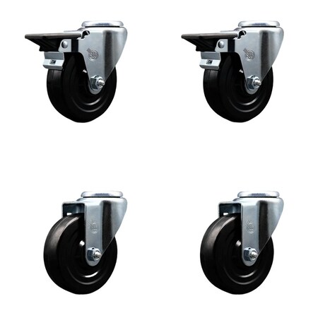 Service Caster 4'' Hard Rubber Wheel Swivel Bolt Hole Caster Set with 2 Posi Lock Brakes, 4PK SCC-BH20S414-HRS-PLB-2-S-2